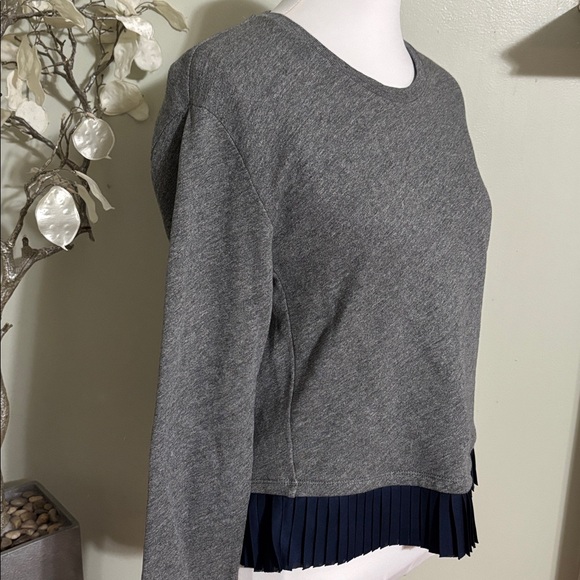 J Crew Gray Sweater with Navy Pleated Hem - Picture 2 of 5